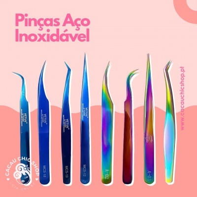 Oito pinças de aço inoxidável coloridas e azuis