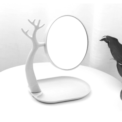 Espelho de maquilhagem redondo com suporte em forma de árvore branca