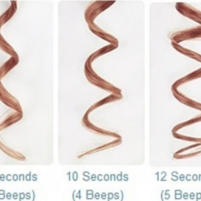 Três mechas cacheadas com tempos distintos de modelagem indicados