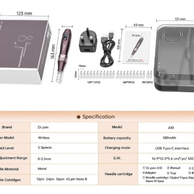 Conjunto de broca elétrica para unhas Dr.pen A10 com acessórios e caixa transparente