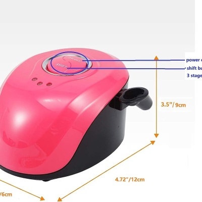 Dispositivo para unhas rosa e preto com botões e medidas em fundo branco