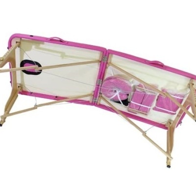 Maca de massagem portátil cor de rosa com estrutura de madeira