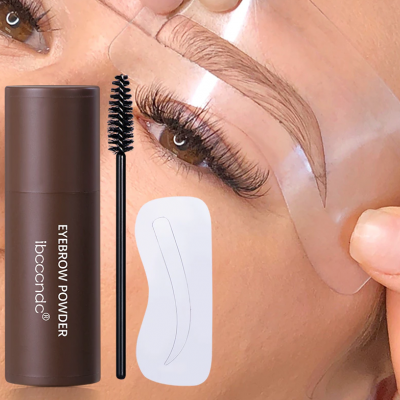 Produto Eyebrow Powder ibcccnad com aplicador escova e molde, aplicado em sobrancelhas femininas