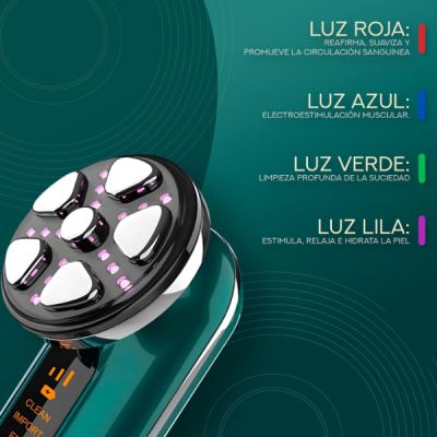 Dispositivo electrónico verde com luzes LED e descrições em espanhol sobre diferentes luzes