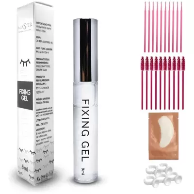 Kit de fixação de pestanas com gel, aplicadores, pacote e anéis brancos