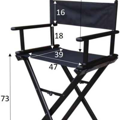 Cadeira alta de diretor preta com medidas em centímetros destacadas