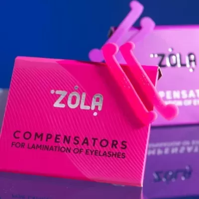 Caixa rosa de compensadores para laminação de pestanas ZOLA com compensadores cor-de-rosa