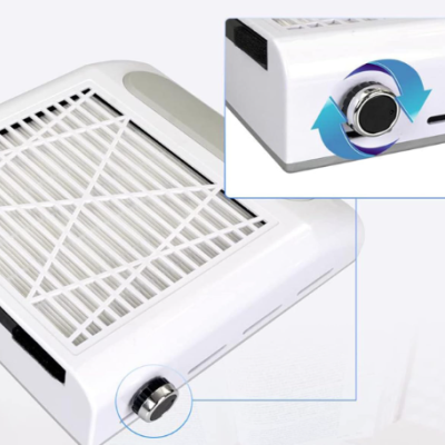 Ventoinha quadrada branca com grelha e botão rotativo