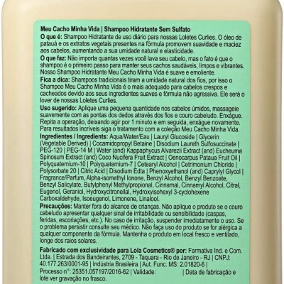 Garrafas de shampoo hidratante Meu Cacho Minha Vida com rótulo verde e tampa vermelha