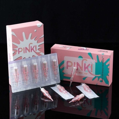 Agulhas descartáveis para cartucho PMU com embalagem rosa e azul