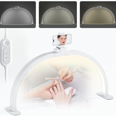 Luz LED em arco branco com controle remoto e suporte para telemóvel para manicure