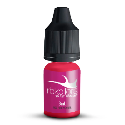 Frasco pequeno de pigmento vermelho com tampa preta e texto branco