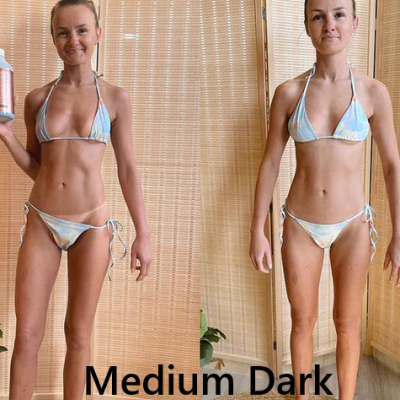 Mulher de bikini azul e branco em frente a biombo de bambu