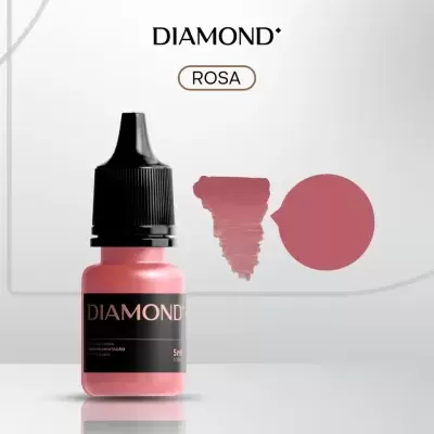 Frasco rosa pequeno com tampa preta e rótulo preto da marca DIAMOND