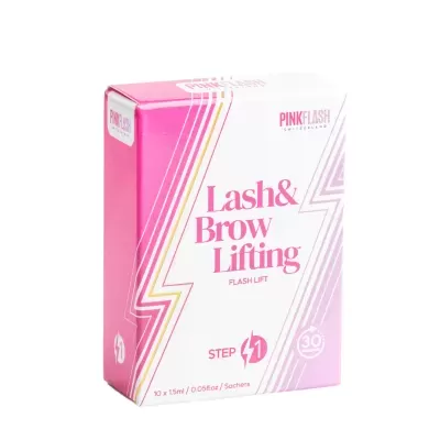 Caixa rosa e branca de Lash & Brow Lifting da Pink Flash Professional