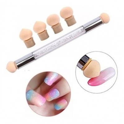 Aplicadores de esponja para unhas com cabo metálico e cinco cabeças amovíveis