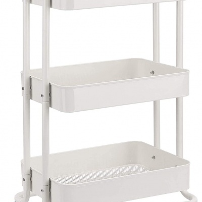 Carrinho de armazenamento branco de três níveis com rodas