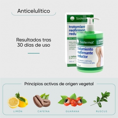 Gel anticelulítico Sodermol com ingredientes naturais e indicação de resultados