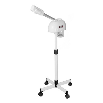 Vaporizador facial branco com suporte e rodas pretas