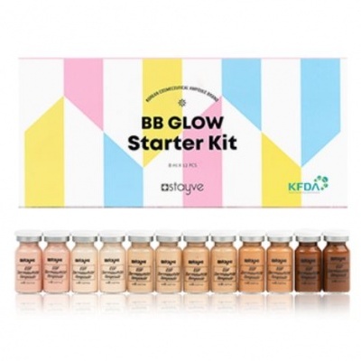Kit BB Glow Starter Kit com 12 frascos de base e caixa colorida com texto