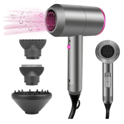 Secador de cabelo cinza com acessórios para modelação