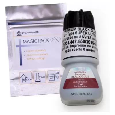 Frasco de cola para extensões Premium Black Glue com embalagem Magic Pack