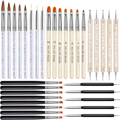 Conjunto de pincéis para unhas com cabos glitter rosa, bege e preto, vários tamanhos e formatos