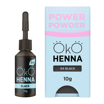 Frasco e embalagem de corante de henna preto ÖKÖ HENNA 04 Black 10g