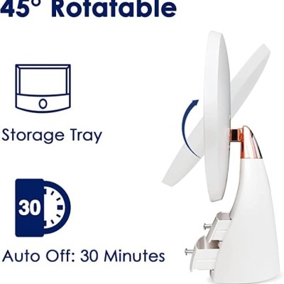 Espelho branco rotativo com bandeja e desligar automático