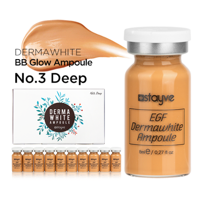 Ampola de BB Glow Stayve Dermawhite tom No.3 Deep e embalagem com várias ampolas