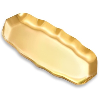 Bandeja retangular dourada com bordas onduladas