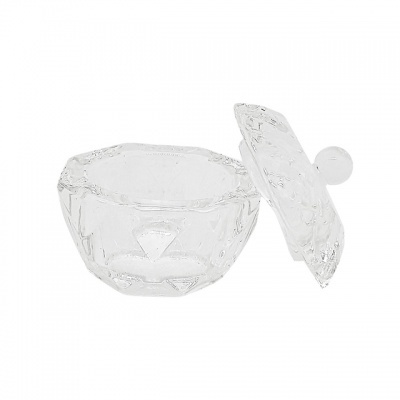 Recipiente transparente de vidro com tampa facetada