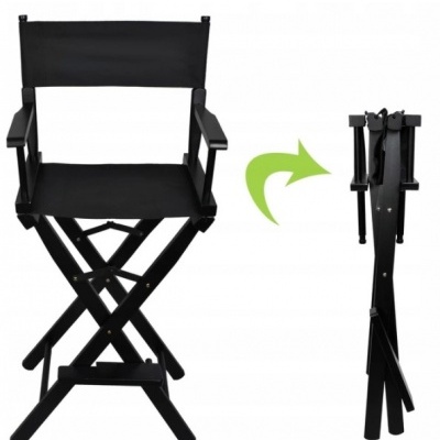 Cadeira de diretor preta aberta e dobrada