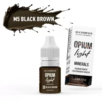 Frasco e caixa do pigmento para sobrancelhas AS COMPANY Opium Light M5 Black Brown