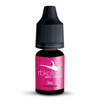 Frasco pequeno com rótulo rosa e tampa preta
