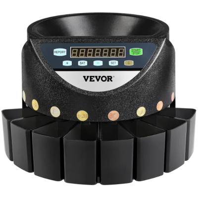 Contador de moedas VEVOR preto com visor digital e compartimentos