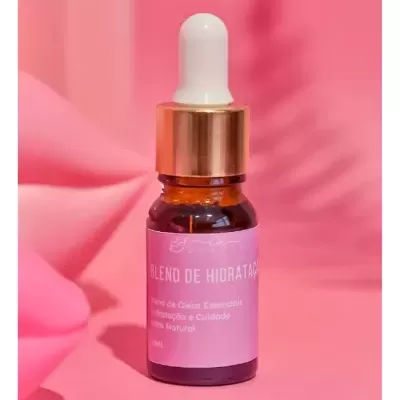 Frasco de blend de hidratação com conta-gotas em fundo rosa