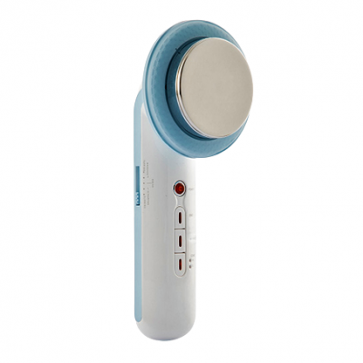 Dispositivo eletrónico portátil branco e azul para cuidados com a pele