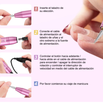 Instruções de uso para taladro elétrico de unhas rosa com cabo preto