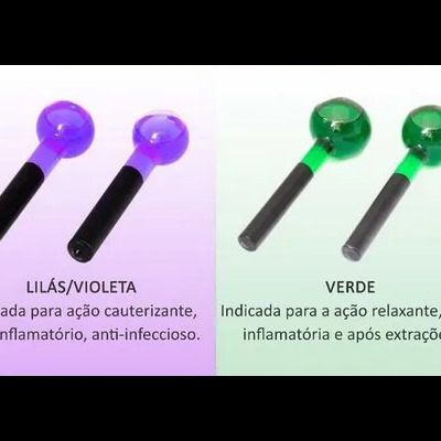 Dois pares de cachimbos de vidro, lilás/violeta e verde, com base preta e texto explicativo, sobre fundo correspondente às cores.