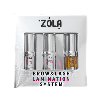 Conjunto ZOLA BROW&LASH com três frascos para laminação de pestanas e sobrancelhas