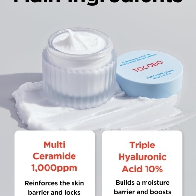 Frasco de creme TACOSO branco com tampa azul claro e informações sobre ingredientes