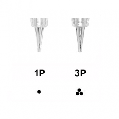 Duas pontas metálicas para confeitaria identificadas como 1P e 3P com diferentes orifícios