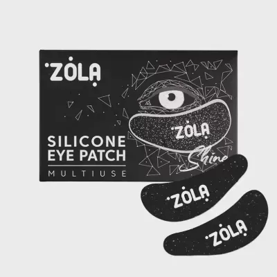 Patches para olhos em silicone preto da marca ZOLA com caixa preta e ilustração