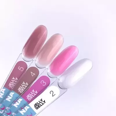 Amostras de verniz de unhas Jelly Gelly em tons de rosa e branco