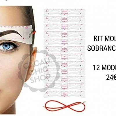 Kit moldes para sobrancelhas com diversos modelos e elástico vermelho