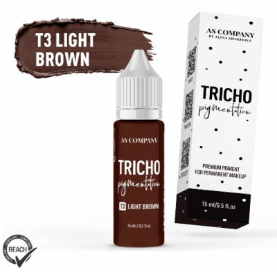 frasco e caixa de pigmento castanho claro para maquilhagem permanente