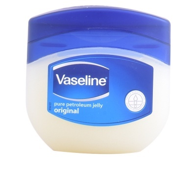 Frasco de Vaseline com etiqueta azul e tampa azul