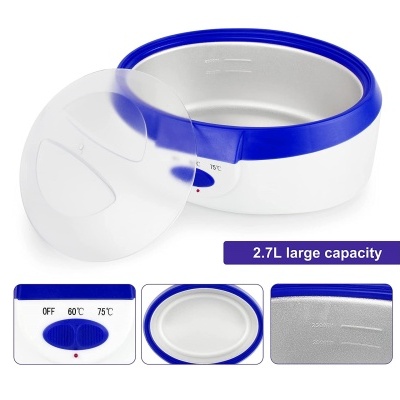 Panela elétrica branca com tampa plástica transparente e anel azul