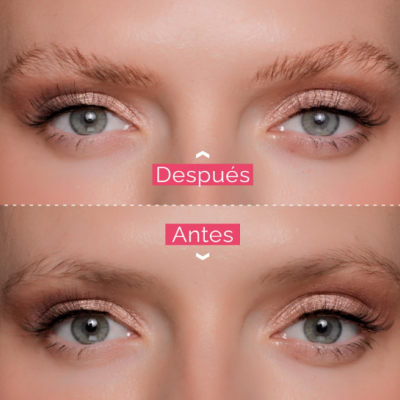 Comparação de cílios antes e depois com etiquetas 